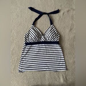 Lands' End Blue and White Halter Tankini Top
